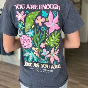 Simply Southern Charcoal Floral "You Are Enough" Short Sleeve Tee 2XL